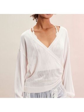 Free People Pale Pink Wrap V-Neck Lightweight Sweater Top